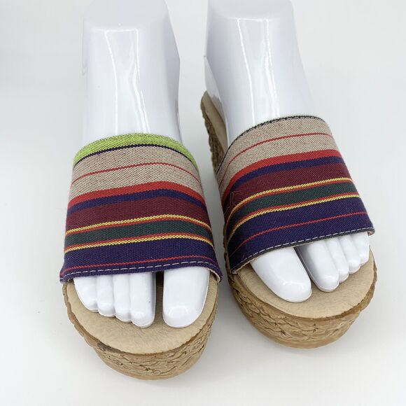 Pierre Dumas Weave Sandals Slides 5 Women Rainbow Strap Southwestern RainbowCore - Picture 7 of 11